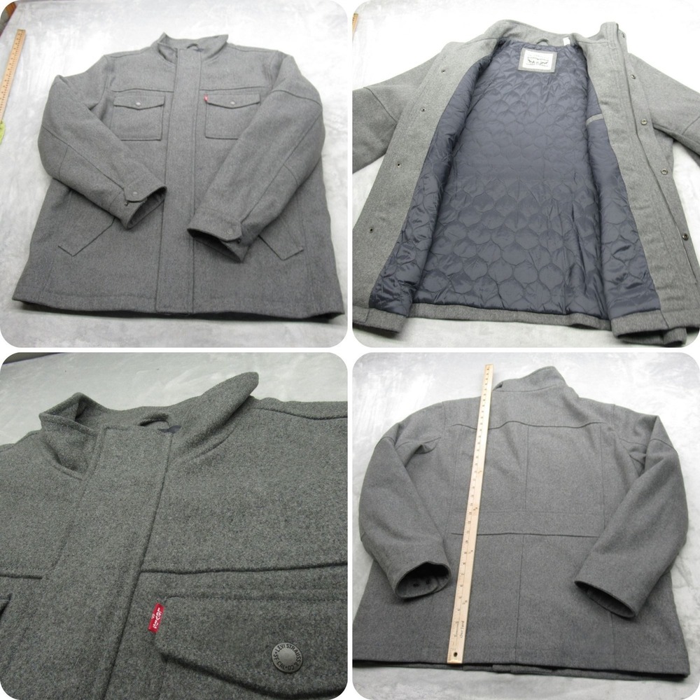 Levi Jacket Mens XL‎ Gray Wool Blend Quilted Lined Utility Jacket Heavy, Winter